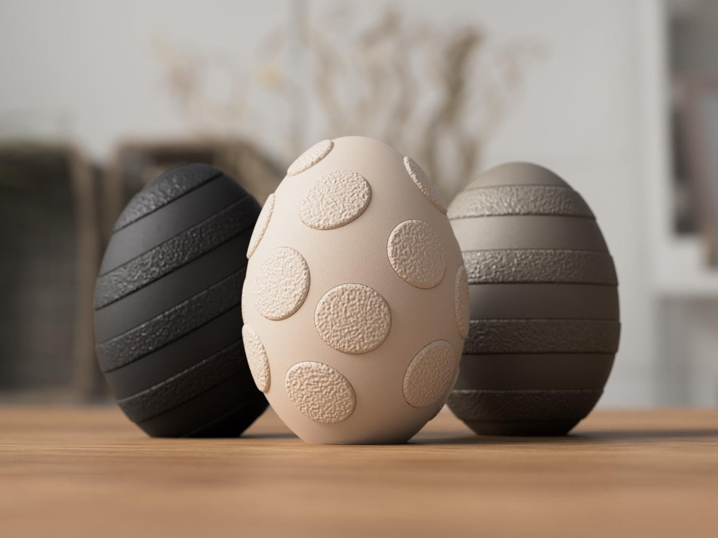 Designer Osterei mit Muster | Osterdeko modern | FDM 3D Druck | Skandi Japandi Stil | Frühling Deko Ei strukturiert