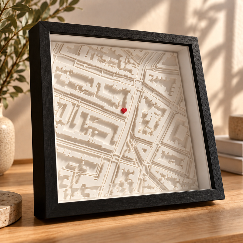 Personalisierte 3D-Stadtkarte im Rahmen