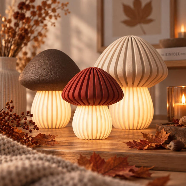 Minimalistische Pilze– Japandi Herbstdeko mit LED-Teelichter