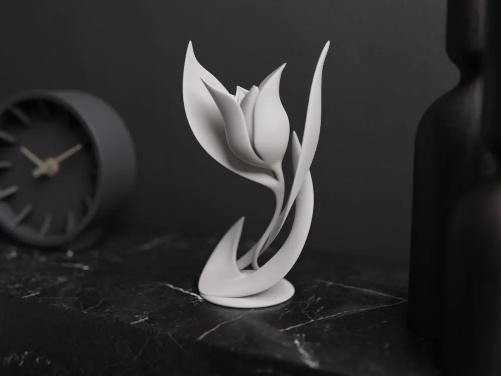 3D Blume Figur – Minimalistische Blumenskulptur aus PLA | Moderne 3D-Deko für Regal, Tisch & Fensterbank | Florale Wohn-Dekoration