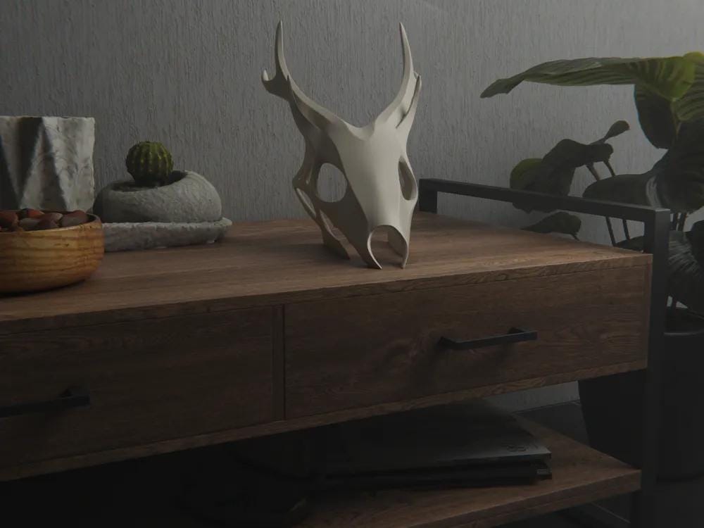 3D-gedruckter Wendigo-Schädel – Mythologische Dekofigur aus PLA | Geometrischer Totenkopf für Halloween & Sammler | Fantasy Schädel Deko