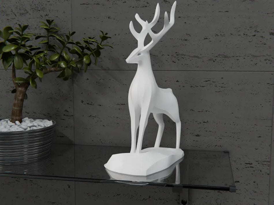 3D-gedruckte Hirsch-Skulptur – Geometrische Dekofigur aus PLA | Modernes Tierdesign für Tisch oder Fensterbank | Minimalistische Hirsch-Deko