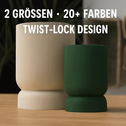 Pflanztopf mit Twist-Lock Untersetzer | 20+ Farben | 2 Größen | Modernes Design aus PLA, Kunststoff – 3D-Druck von G3DprintsDE