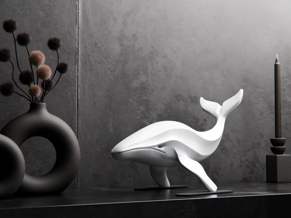 3D Wal Figur – Minimalistische Deko aus PLA | Geometrische Walskulptur | Modernes Dekoobjekt für Regal, Tisch oder Kinderzimmer