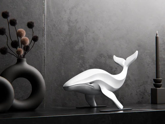 3D Wal Figur – Minimalistische Deko aus PLA | Geometrische Walskulptur | Modernes Dekoobjekt für Regal, Tisch oder Kinderzimmer