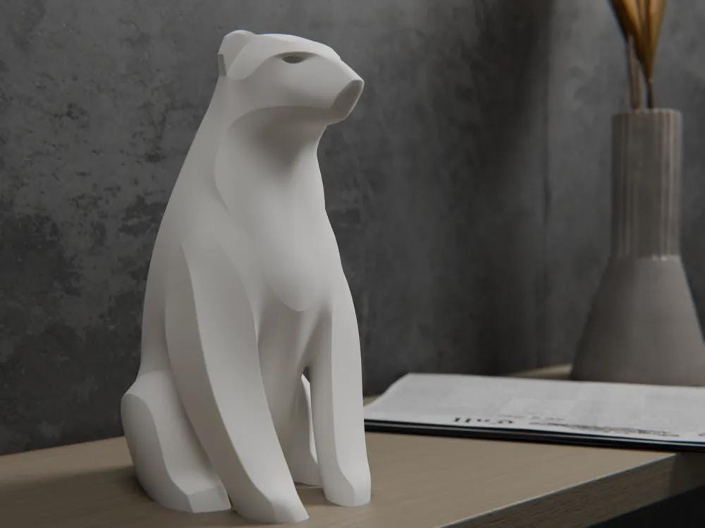 3D-gedruckte Eisbär-Skulptur – Minimalistische Dekofigur aus PLA | Moderne Tierfigur fürTisch oder Fensterbank | Geometrische Eisbär-Deko