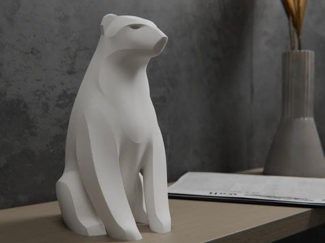 3D-gedruckte Eisbär-Skulptur – Minimalistische Dekofigur aus PLA | Moderne Tierfigur fürTisch oder Fensterbank | Geometrische Eisbär-Deko