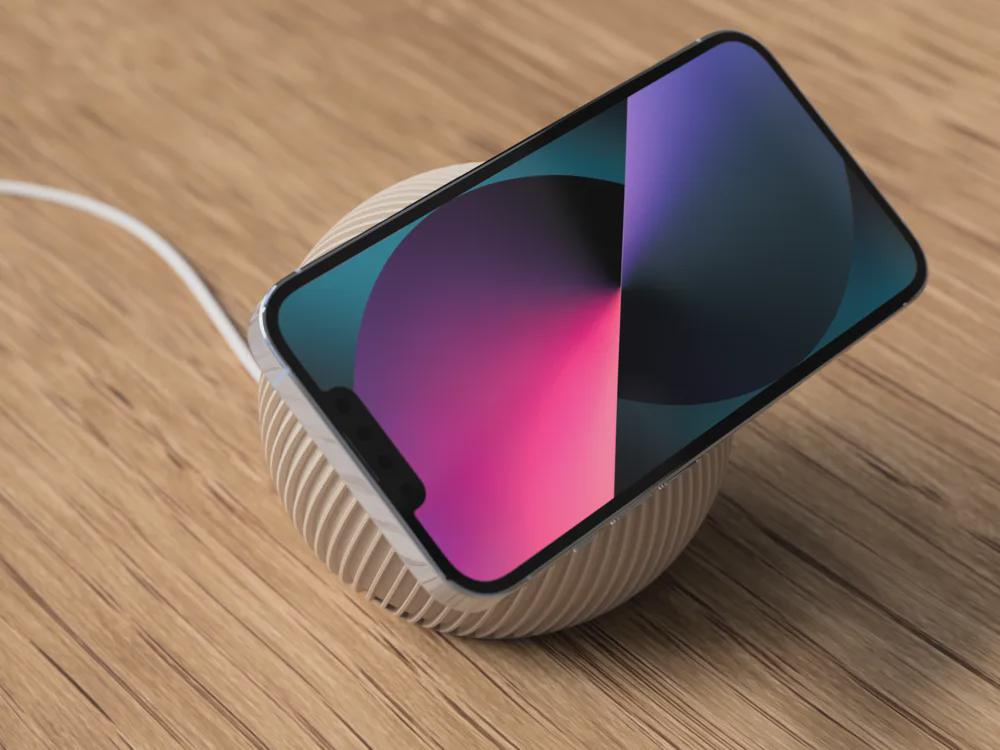 MagSafe Phone Charger Stand 3D gedruckt – gerippter Japandi‑Style, kompatibel mit 25 W MagSafe Charger, stilvoller Handyständer