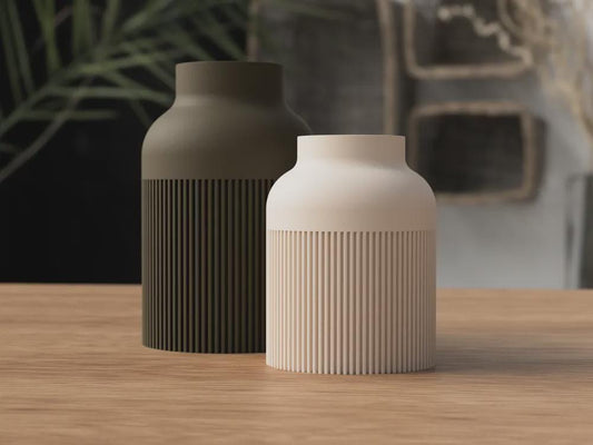 Hiku Japandi Vases 3D gedruckt - skandinavisch-japanisches Design, zwei Größen (220 mm und 160 mm), gerippt & stilvoll aus PLa, Kunststoff – 3D-Druck von G3DprintsDE