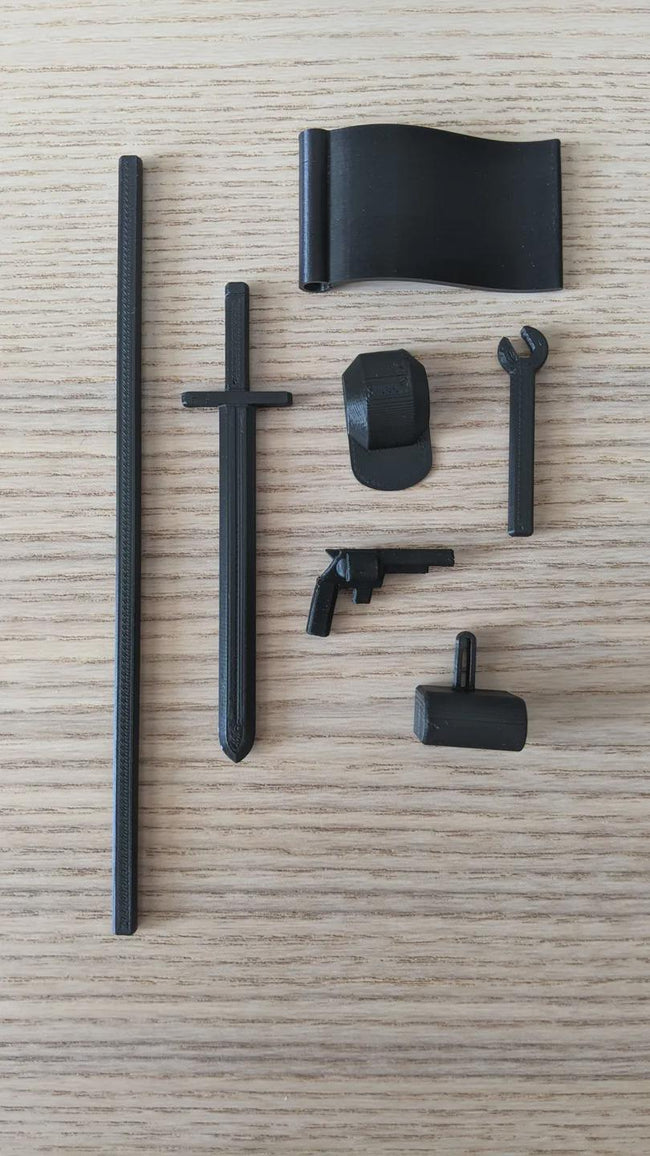 Dummy 13 Zubehör-Set – 3D-gedruckt für Actionfiguren – Schwert, Pistole, Rucksack, Hut u. mehr – kompatibel mit Dummy13 Figur aus PLA, PETG – 3D-Druck von G3DprintsDE