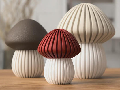 Mushroom Tealight Decoration 3D-gedruckt – Pilz-Deko mit Teelicht-Funktion, Herbstdeko, Fuzzy-Top & drei Größen (90/120/150 mm)