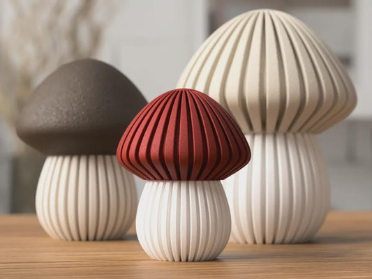 Mushroom Tealight Decoration 3D-gedruckt – Pilz-Deko mit Teelicht-Funktion, Herbstdeko, Fuzzy-Top & drei Größen (90/120/150 mm)