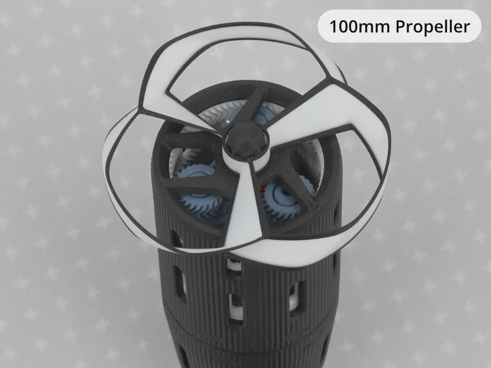 High‑Speed Propeller Launcher-SET – 3‑Stufen Planetengetriebe (1:64), bis zu 18 300 RPM, 3D‑gedruckt, Outdoor‑Toy