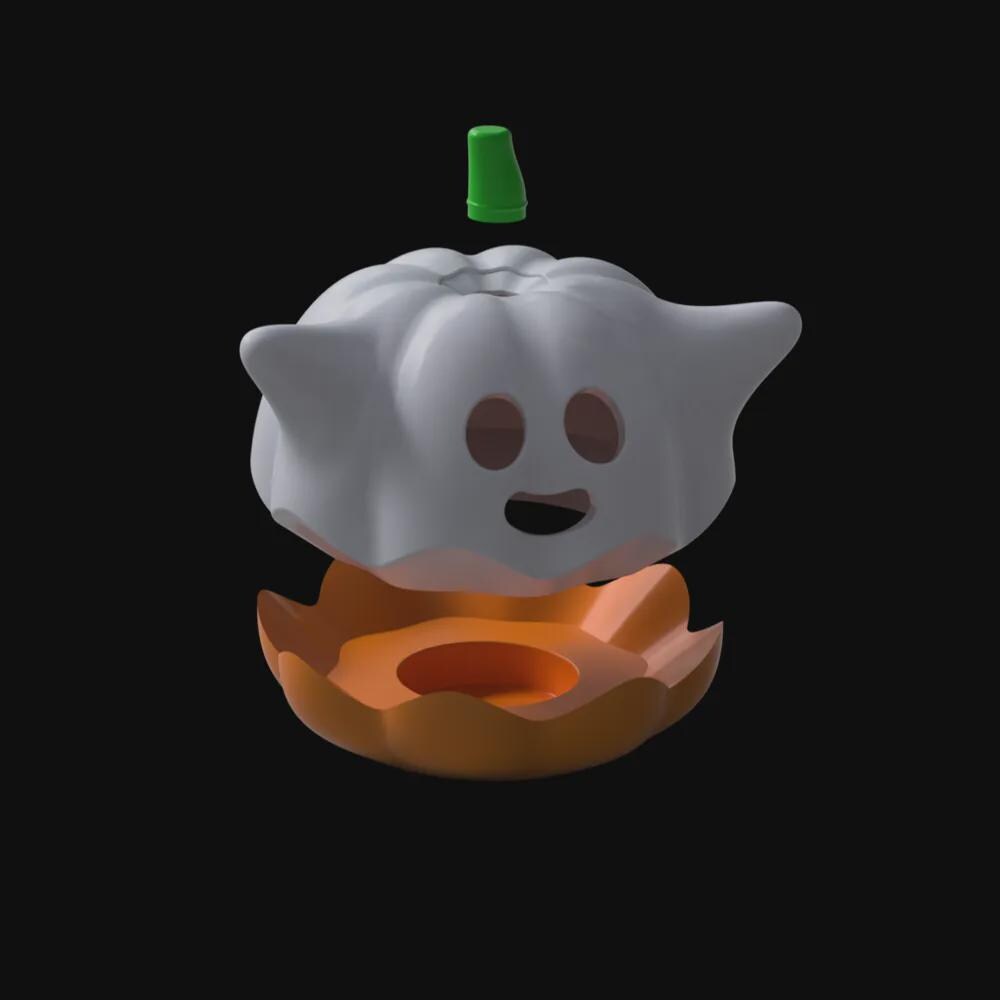 Ghost Pumpkin Halloween Deko | 3D-gedruckter Geist in Kürbis-Form | Leuchtendes Teelicht Ornament | Herbst Geschenk aus – 3D-Druck von G3DprintsDE