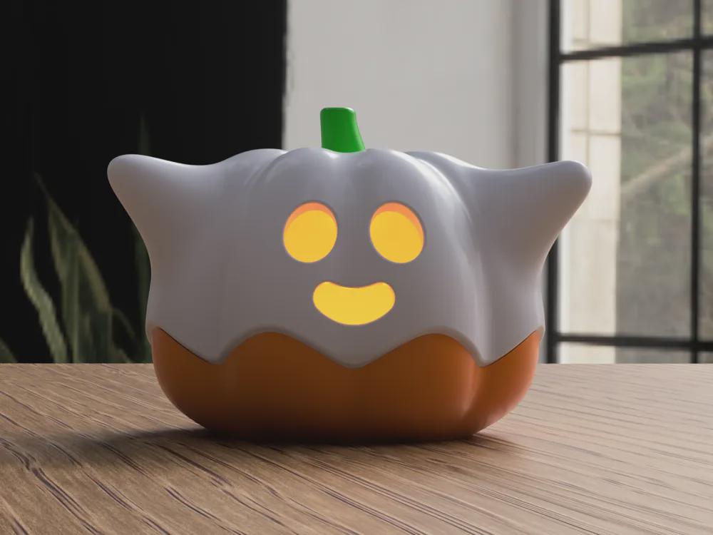 Ghost Pumpkin Halloween Deko | 3D-gedruckter Geist in Kürbis-Form | Leuchtendes Teelicht Ornament | Herbst Geschenk aus – 3D-Druck von G3DprintsDE
