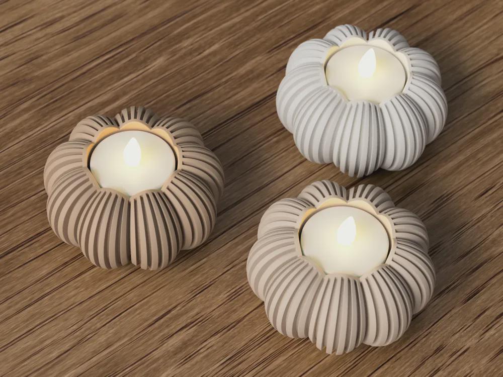 Pumpkin Tealight Holder – LED-Teelicht Halter Kürbis, Halloween Deko, 3D gedruckt, Japandi Stil, Geschenk für Herbst aus PLA, Kunststoff – 3D-Druck von G3DprintsDE