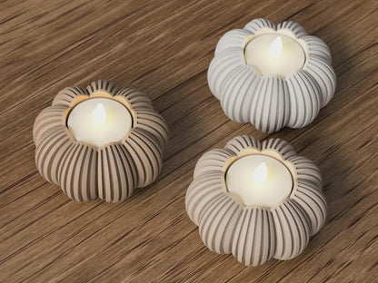 Pumpkin Tealight Holder – LED-Teelicht Halter Kürbis, Halloween Deko, 3D gedruckt, Japandi Stil, Geschenk für Herbst aus PLA, Kunststoff – 3D-Druck von G3DprintsDE