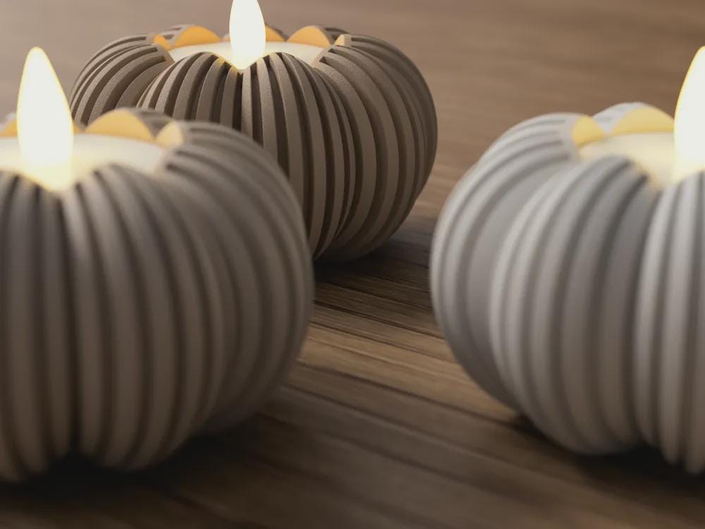 Pumpkin Tealight Holder – LED-Teelicht Halter Kürbis, Halloween Deko, 3D gedruckt, Japandi Stil, Geschenk für Herbst aus PLA, Kunststoff – 3D-Druck von G3DprintsDE