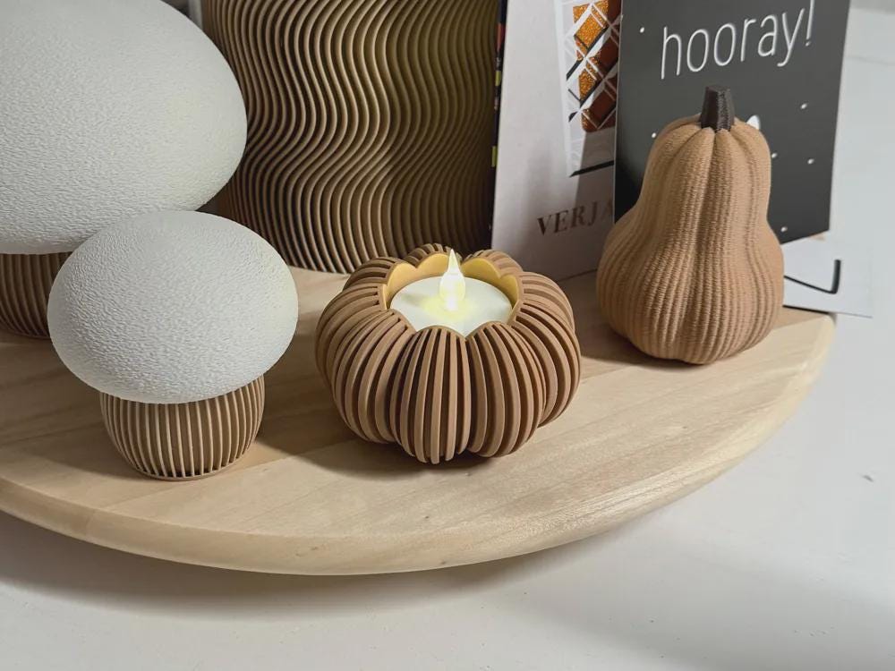 Pumpkin Tealight Holder – LED-Teelicht Halter Kürbis, Halloween Deko, 3D gedruckt, Japandi Stil, Geschenk für Herbst aus PLA, Kunststoff – 3D-Druck von G3DprintsDE