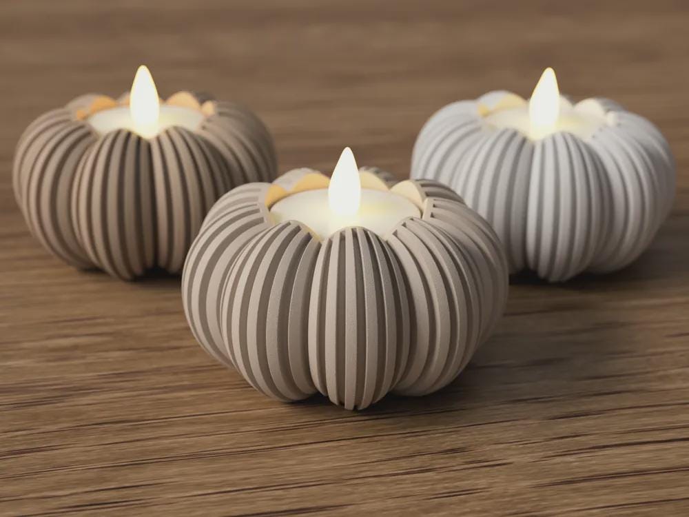 Pumpkin Tealight Holder – LED-Teelicht Halter Kürbis, Halloween Deko, 3D gedruckt, Japandi Stil, Geschenk für Herbst aus PLA, Kunststoff – 3D-Druck von G3DprintsDE