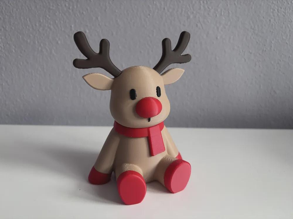 Rudolph Weihnachtsfigur - 3D gedruckt – Minimalistische Hirsch Deko – Skandi & Japandi Xmas Dekoration – Christmas Deer – Moderne Winterdeko aus PLA, Kunststoff – 3D-Druck von G3DprintsDE