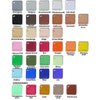 a grid of 24 different paint color swatches, each with a unique color and description.