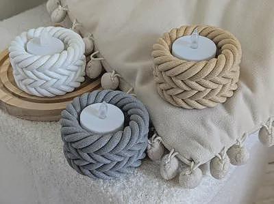 Geflochtener Teelichthalter | 3D-gedruckte Oster- & Frühlingsdeko | Rope Style Kerzenhalter | Minimalistische Heimdeko aus PLA, Kunststoff, 3D Druck, Plastik, ABS – 3D-Druck von G3DprintsDE